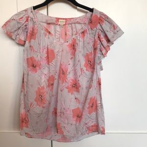 Rebecca Taylor La Vie Floral Cap Sleeve Cotton Blouse size xs